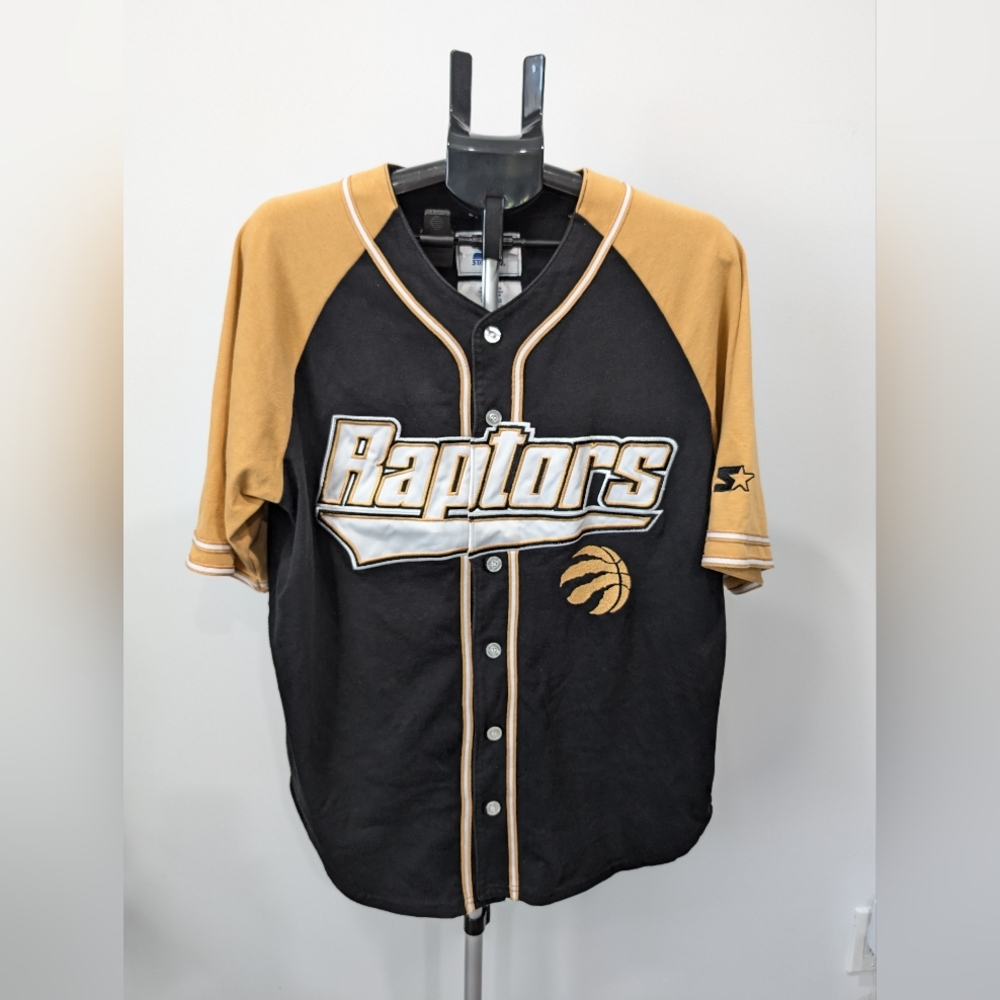 Rare Starter Toronto Raptors Baseball Jersey size L  Black Gold